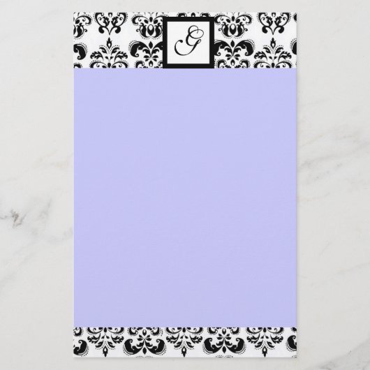 DAMASK SQUARE MONOGRAMM, blau Briefpapier (Vorderseite)