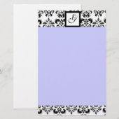 DAMASK SQUARE MONOGRAMM, blau Briefpapier (Vorne/Hinten)