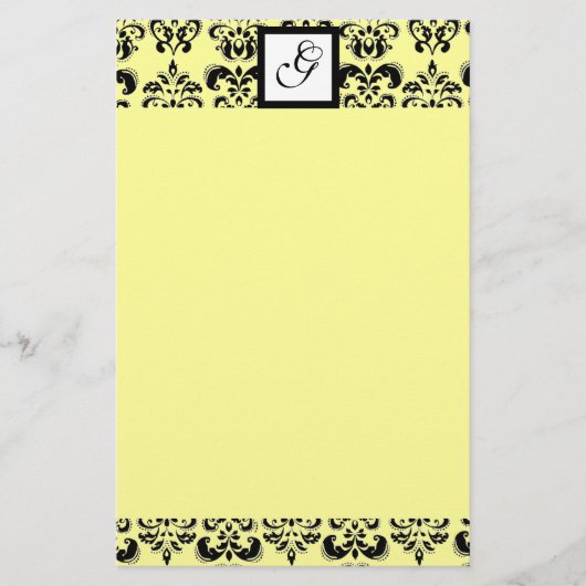 DAMASK SQUARE MONOGRAMM, gelb Briefpapier (Vorderseite)