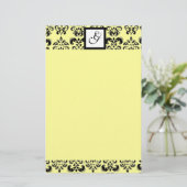 DAMASK SQUARE MONOGRAMM, gelb Briefpapier (Stehend Vorderseite)