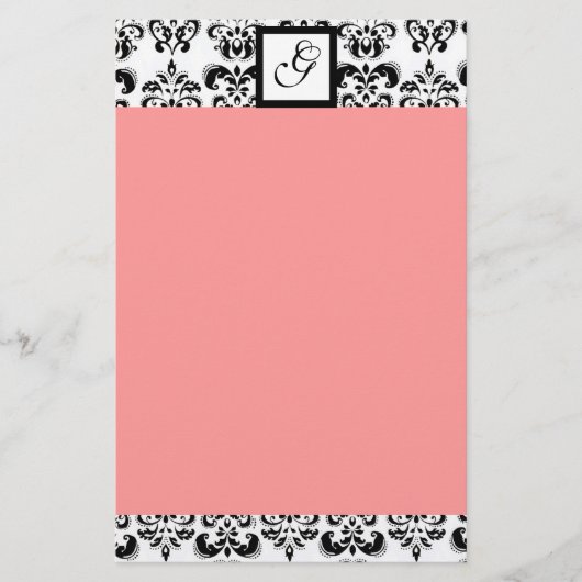 DAMASK SQUARE MONOGRAMM, rosa Briefpapier (Vorderseite)
