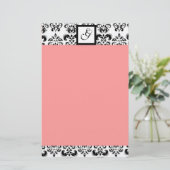 DAMASK SQUARE MONOGRAMM, rosa Briefpapier (Stehend Vorderseite)