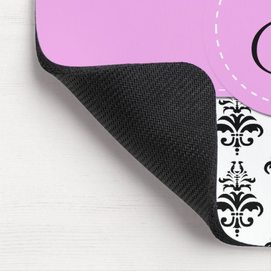 Damask, Streifen, schwarz und weiß, Monogramm Mousepad (Ecke)