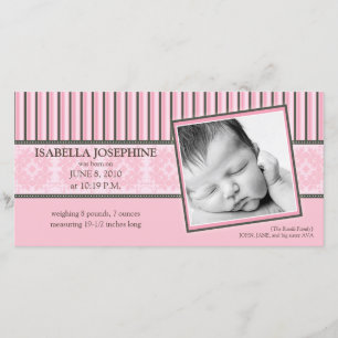 Damask & Stripes Baby Pink Geburtsankündigung Ankündigung