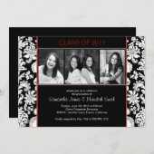 Damask Stripes Grad - Schwarz/Weiß/Rot Einladung (Vorne/Hinten)