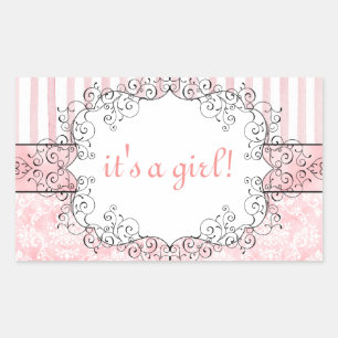 Damask & Stripes Rosa Aufkleber für Gastgeschenk