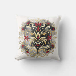 Damask Style in Rot, Gold und Schwarz Kissen