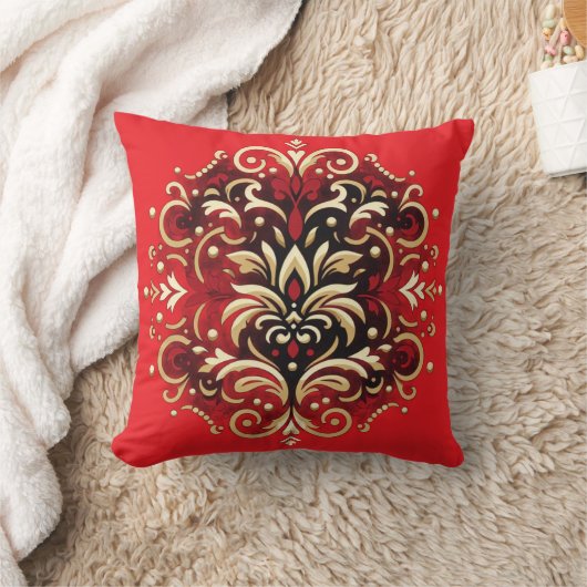 Damask Style in Rot, Gold und Schwarz Kissen (Decke)