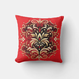 Damask Style in Rot, Gold und Schwarz Kissen