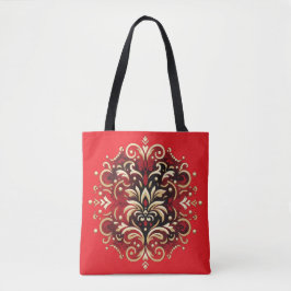 Damask Style in Rot, Gold und Schwarz Tasche