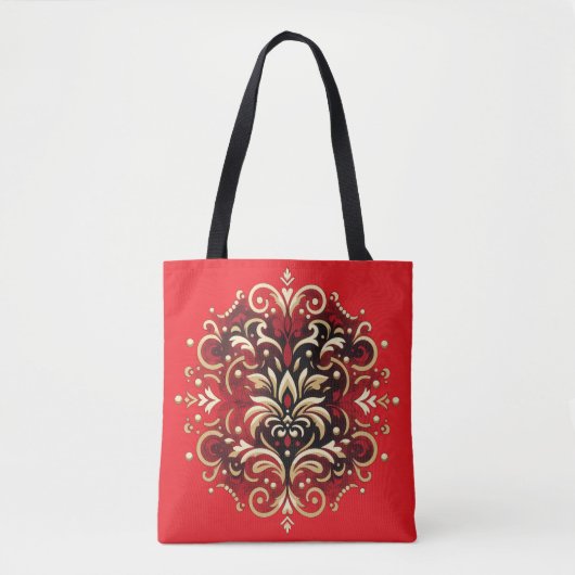 Damask Style in Rot, Gold und Schwarz Tasche (Vorderseite)