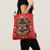 Damask Style in Rot, Gold und Schwarz Tasche (Von Nahem)