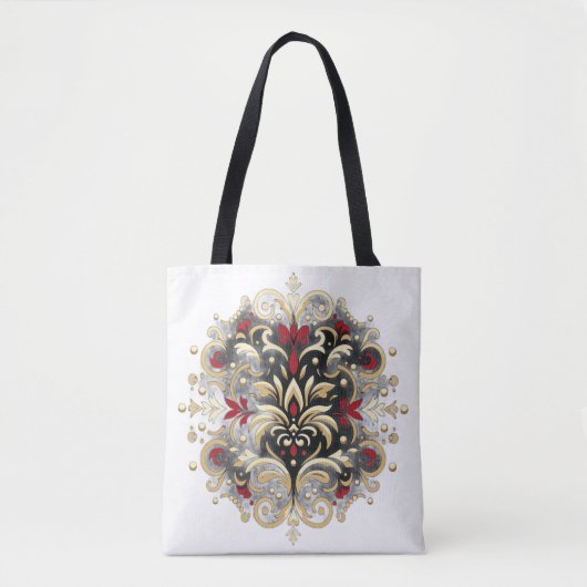 Damask Style in Rot, Gold und Schwarz Tasche (Vorderseite)