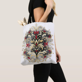 Damask Style in Rot, Gold und Schwarz Tasche