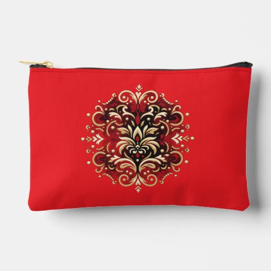 Damask Style in Rot, Gold und Schwarz Zubehörtasche (Vorderseite)
