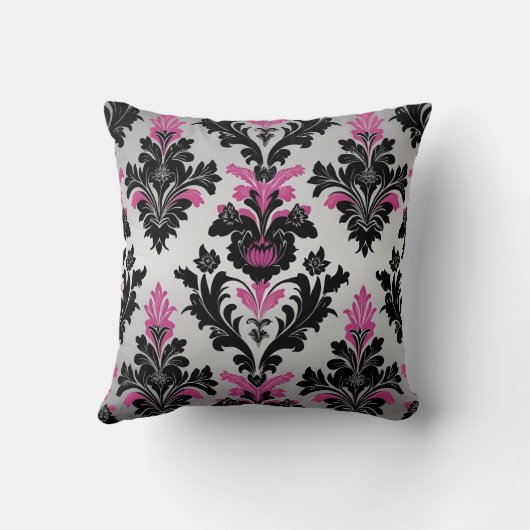 Damask style Kissen Pink, Schwarz und Silber (Rückseite)