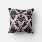 Damask style Kissen Pink, Schwarz und Silber (Vorderseite)
