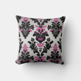 Damask style Kissen Pink, Schwarz und Silber