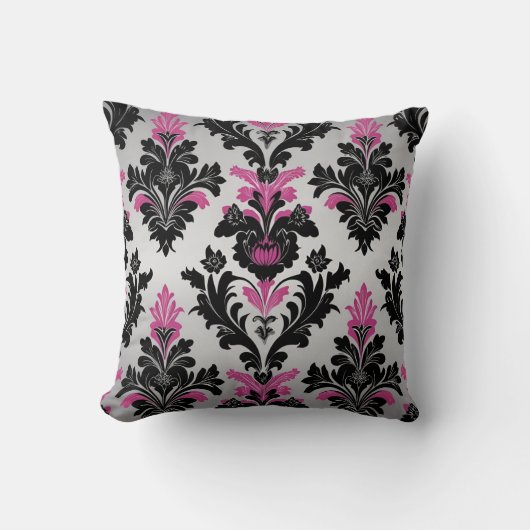 Damask style Kissen Pink, Schwarz und Silber (Vorderseite)