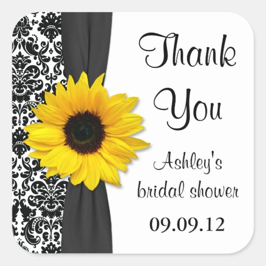 Damask Sunflower Wedding Brautparty Vielen Dank Quadratischer Aufkleber (Vorderseite)