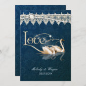 Damask Swan Elegance Blue - Einladung zur Hochzeit (Vorne/Hinten)