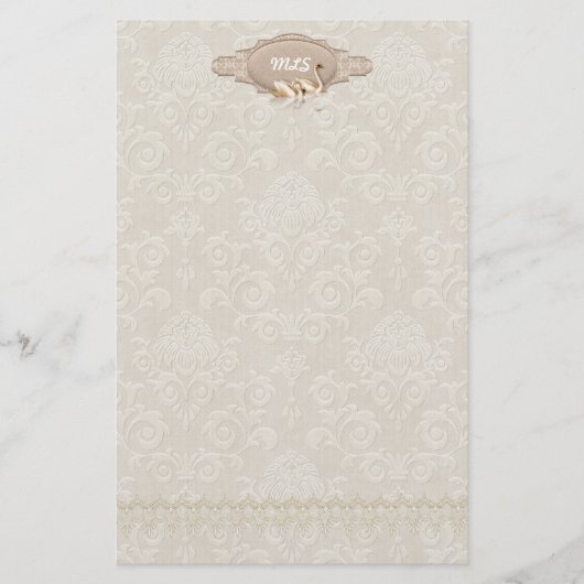 Damask Swan Elegance Briefpapier (Vorderseite)