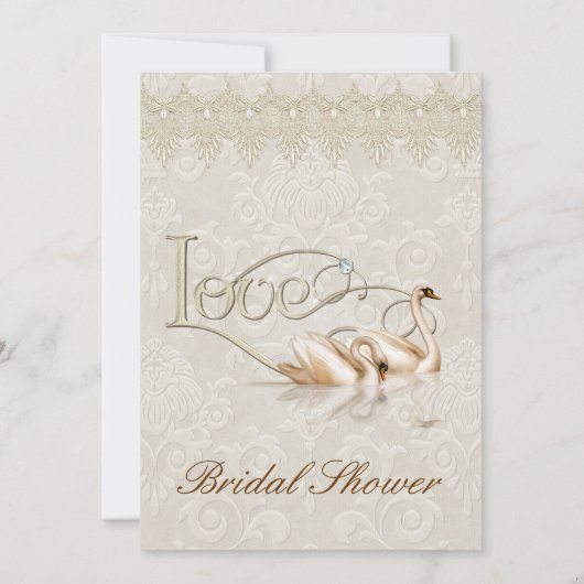 Damask Swan Elegance Ivory - Brautparty Einladung (Rückseite)