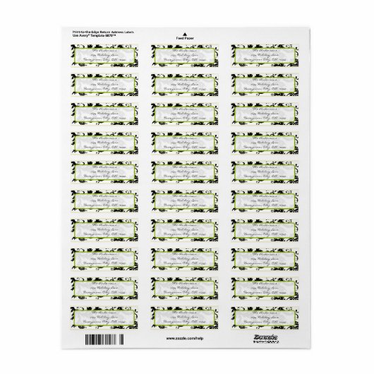 Damask Swirl Apple Green & Black Address Label