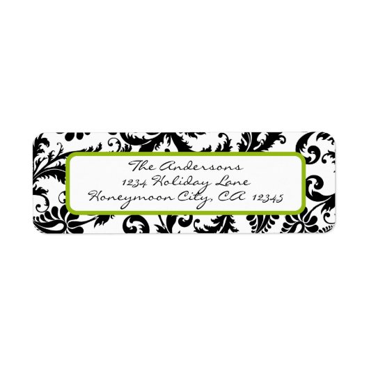 Damask Swirl Apple Green & Black Address Label (Vorne)