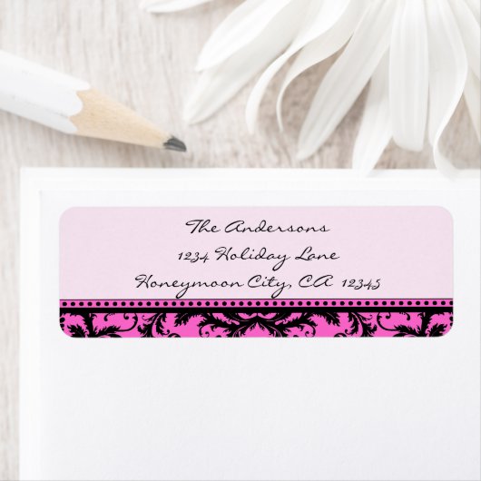 Damask Swirl Black & Bright Pink Address Labels (Insitu)