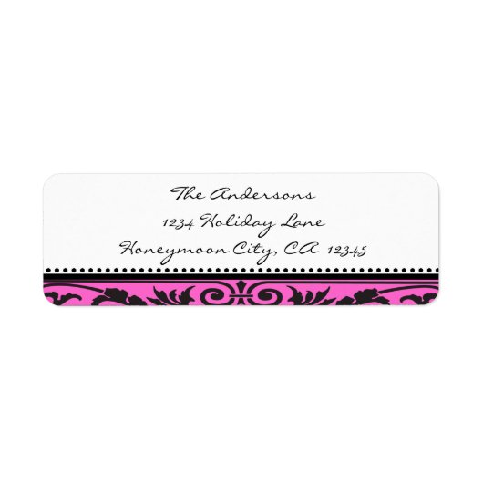 Damask Swirl Black & Bright Pink Address Labels (Vorne)