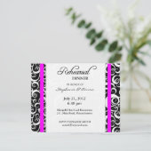 Damask Swirl Probe Dinner Card in Fuchsia Einladung (Stehend Vorderseite)
