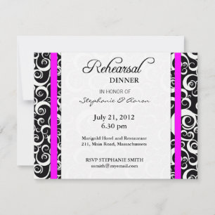 Damask Swirl Probe Dinner Card in Fuchsia Einladung