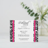 Damask Swirl Probe Dinner Card in Hot Pink Einladung (Stehend Vorderseite)