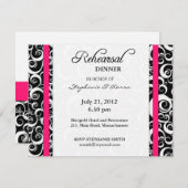 Damask Swirl Probe Dinner Card in Hot Pink Einladung (Vorne/Hinten)