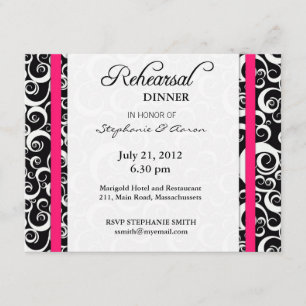 Damask Swirl Probe Dinner Card in Hot Pink Einladung