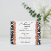 Damask Swirl Probe Dinner Card in Orange Einladung (Stehend Vorderseite)
