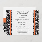 Damask Swirl Probe Dinner Card in Orange Einladung (Vorne/Hinten)