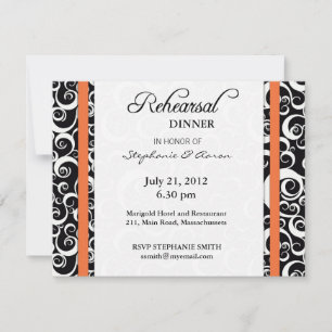 Damask Swirl Probe Dinner Card in Orange Einladung