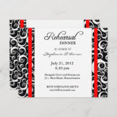 Damask Swirl Probe Dinner Card in Rot Einladung (Vorne/Hinten)