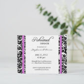 Damask Swirl Probe Dinner Card Lila Einladung (Stehend Vorderseite)
