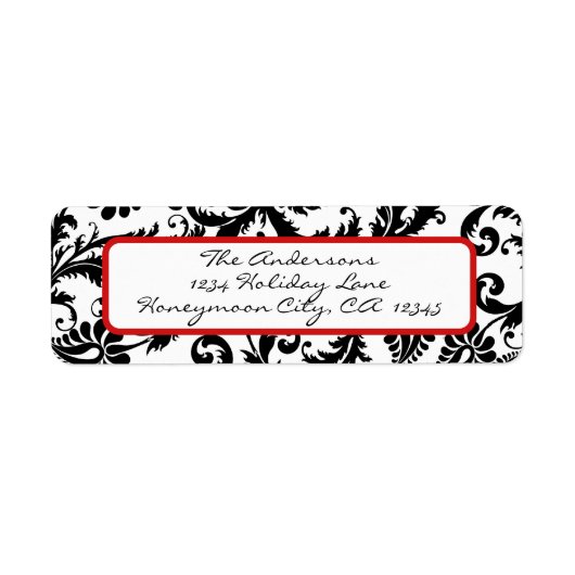 Damask Swirl Red & Black Address Label (Vorne)