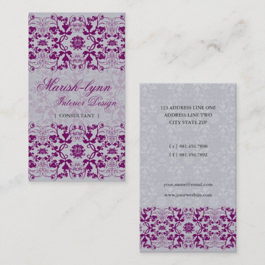 Damask Swirls Lace Orchid Custom Profile Card Visitenkarte (Vorne/Hinten)