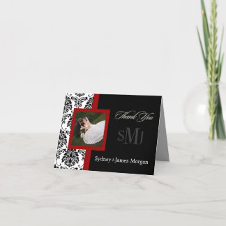 Damask Thank You Cards, wedding photos+monogram Dankeskarte