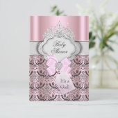 Damask & Tiara Princess Kinderdusche Einladung (Stehend Vorderseite)