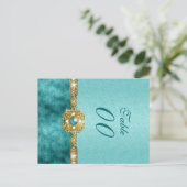 Damask "Tischnummer" Hochzeit aquamarines Gold Postkarte (Stehend Vorderseite)