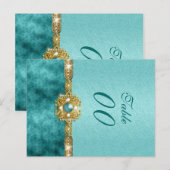 Damask "Tischnummer" Hochzeit aquamarines Gold Postkarte (Vorne/Hinten)