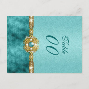 Damask "Tischnummer" Hochzeit aquamarines Gold Postkarte