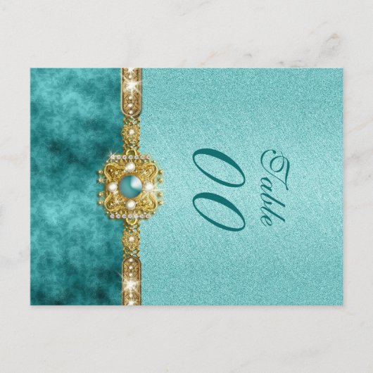 Damask "Tischnummer" Hochzeit aquamarines Gold Postkarte (Vorderseite)