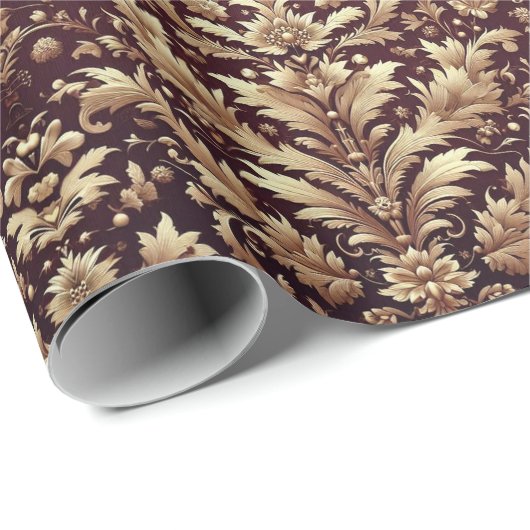 Damask Träume in Rot und Gold Geschenkpapier (Rolleneckpunkt)